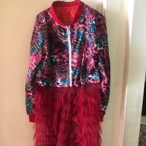 Plus Size Cat print Jacket with Frills: XL